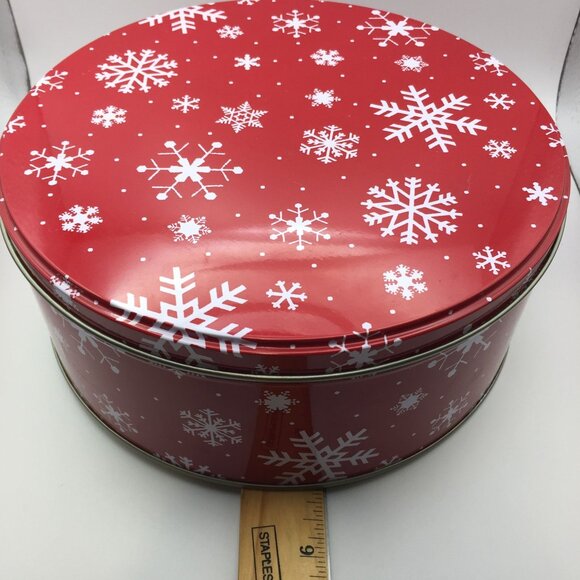 Santa's Workbench 8" Medium Round Canister Christmas Holiday Red White Snowflake - Picture 10 of 10